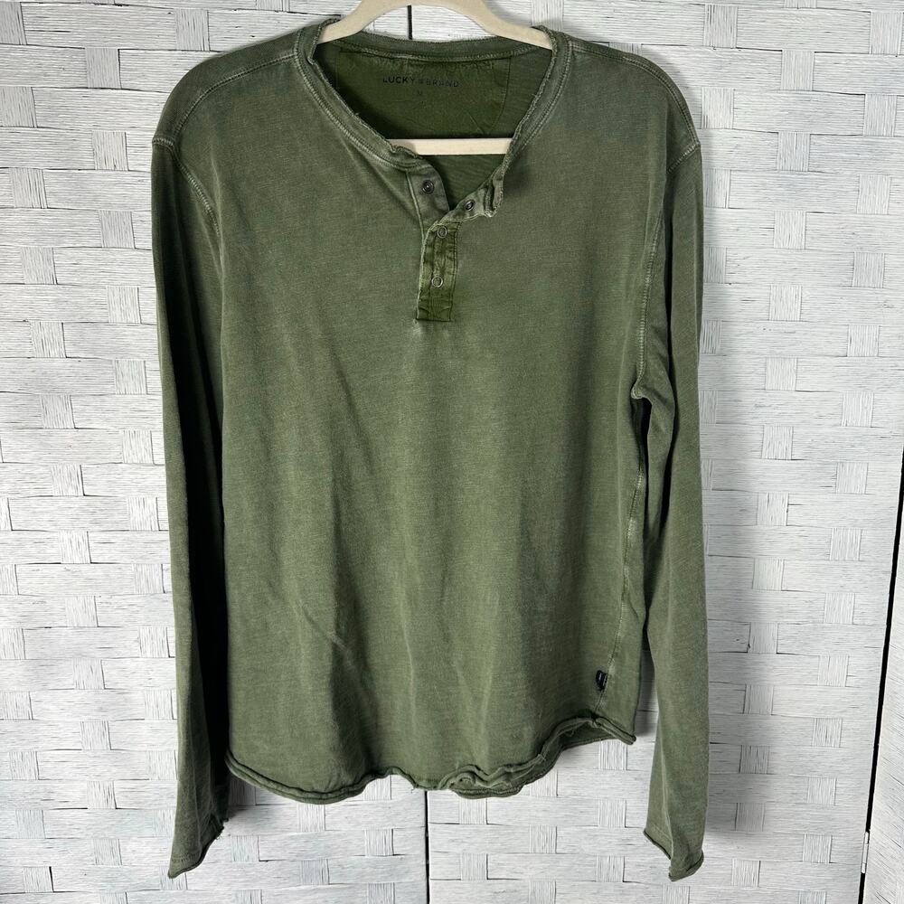 Lucky Brand Henley top Hunter Green distressed Y2K style grunge cozycore